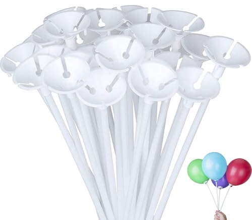 Luftballons Plastikstäbe, 50pc Wiederverwendbar Ballonstäbe Stäbe Halter für Balloon, Ballon Tassen Stangen, Ballonstangen, Luftballonstäbe mit Halterung für Dekoration Geburtstag Party, Hochzeits