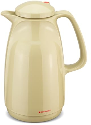 ROTPUNKT Isolierkanne 227 Bella 1,5 l | Zweifunktions-Drehverschluss | BPA-frei - gesundes Trinken | Made in Germany | Warm + Kalthaltung | Glaseinsatz (beige C524)