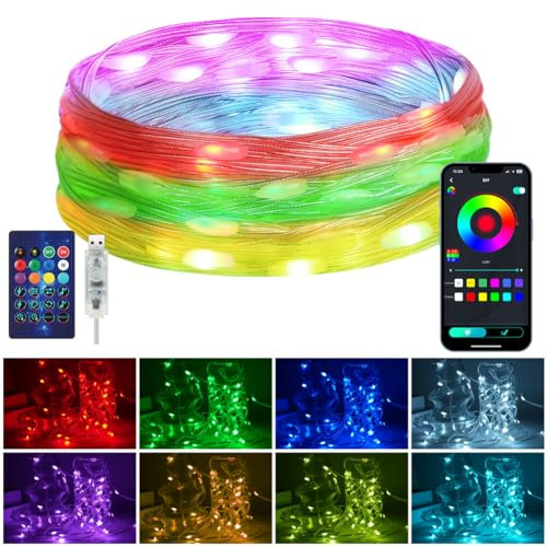 HOTUT Lichterkette, 5 M RGBIC LED Lichterkette Außen, Bunt Farbwechsel Lichtschlauch mit Fernbedienung & App Steuerung, Musik Sync, Timer, 99+ Modi, wasserdicht Smart Fairy Lichterkette für Dekoration