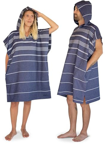LeStoff Badeponcho - 100% Bio-Baumwolle - Leicht, Saugstark, Schnelltrocknend, Strandponcho Kapuze, Handtuchponcho, Surfponcho, Umkleideumhang, Handtuchkleid, Duschponcho, Umziehponcho, (Navy, L/XL)