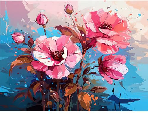 HEIBAGO Painting by Numbers for Adults,Flowers Canvas Oil Painting Kit Complete,Blossom DIY Paint by Numbers for Adults Beginners,30x40 cm Frameless Flower Vase Paint by Numbers