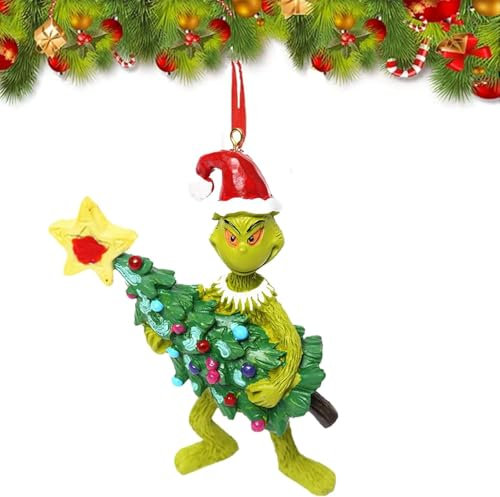 Hanging Ornament Christmas Tree Decorations Pendants, Christmas Bauble Decorations, Unique Funny Resin Green G-rinch Xmas Decor for Home Holiday Party