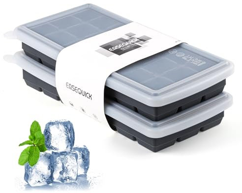 Easequick Silicone Ice Cube Trays, 2 Packs Ice Cube Trays with Lid 21 Cube Per Silicone Ice Cube Molds Easier to Release Flexible Ice Trays for Freezer Whiskey Cocktail Baby Food Juice(Grey