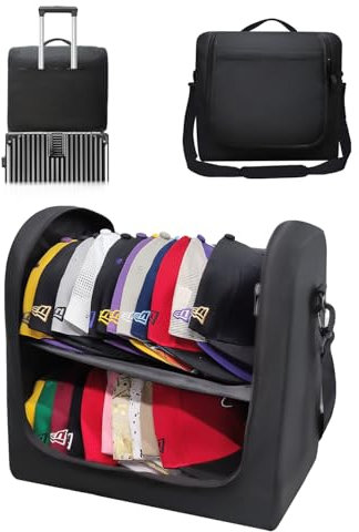 MSKEI Large Hat Bag for Baseball Caps, Stackable Hat Organizer Bag, Hat Travel Case, Cap Storage Bag, Portable Hat Carrier for 24 Ball Caps, Black