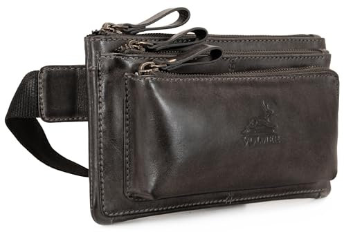 Fa.Volmer ® Bauchtasche/Gürteltasche/Hüfttasche in Echt-Leder für Damen und Herren | schwarz oder braun | Verstellbarer Gurt bis 118 cm (Basaltgrau Glattleder)