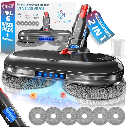 KESSER® Tergicristallo per aspirapolvere Dyson V7/V8/V10/V11/V15, accessorio per aspirapolvere | mocio con serbatoio dell'acqua e 6 carri lavabili | mocio con contenitore di riempimento | spazzola per