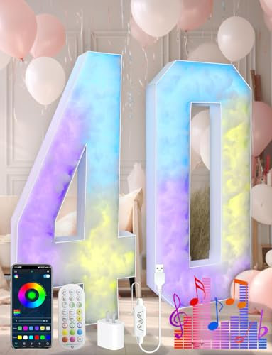 4FT Marquee Mosaic Number Colorful 40, Large Numbers Light Up with Multicolor Options and Diverse Flashing Patterns, 40th-Birthday Decoration Anniversary for Birthdays Décor, Anniversaries Party(N-40)