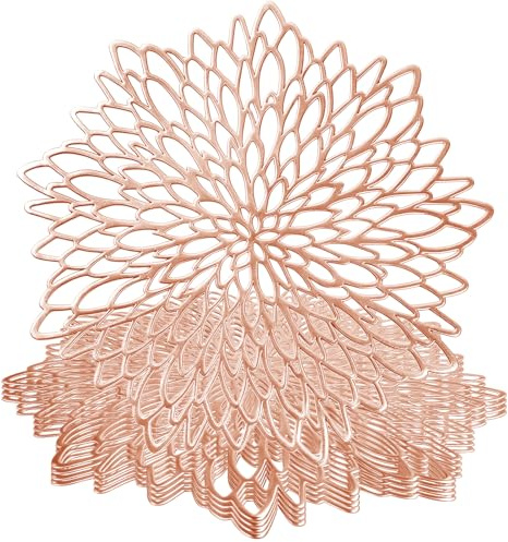 wiipara 4er Set Platzsets Tischsets Abwaschbar, Moderne PVC Platzdeckchen Rund Weihnachten Dekorative Tischunterlage Esstisch Platzteller Platzset Rund für Zuhause Hochzeit Hotel (Ø38cm, Rosa-Gold)