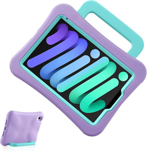 DarSeity Kinder-Schutzhülle für iPad mini 7 (2024) & iPad mini 6 (2021) - Stoßfest, multifunktionaler Griff/Ständer, ungiftiges Eva kinderfreundliche Hülle für iPad mini 8.3inch (Purple)