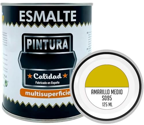 AC - Bote de Pintura Esmalte - Fabricado en España - Ideal para Cualquier Superficie, Madera, Plástico, Cristal o Cemento - Capacidad de 125 ML - Amarillo Medio (S095)