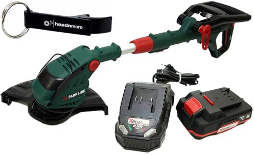 HEADNMORE® Bundle – 1 desbrozadora Parkside® PRTA 20 / cortador de bordes de césped + 1 llavero HEADNMORE® (1 batería de 2 Ah)