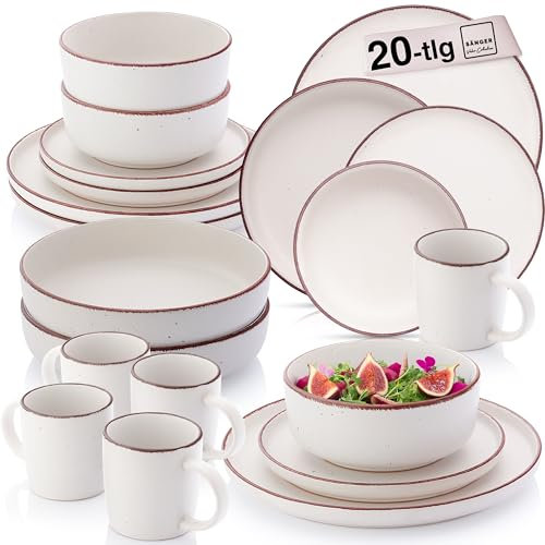 SÄNGER Bombay Ivory | Kombiservice 20 teilig, Steingut Geschirr 4 Personen, 4x Speiseteller 4x Dessertteller 4x Schalen 4x Pastateller 4x Kaffeebecher, Teller Set modern | VALUE COLLECTION