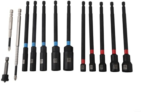 13-Piece 150Mm Hexagon Nut Driver Set, Socket Wrench Extension Sleeve with Drill Bit Adapter for Impact Drill, 1/4 Inch Shank