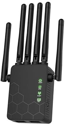 Repetidor WiFi, 300Mbps WiFi Extender Largo Alcance, Amplificador señal WiFi con 6Antenas de Alta Ganancia, Puerto LAN, WPS,Cobertura de hasta 1200 Metros Cuadrados oficinas y hogares (Negro)
