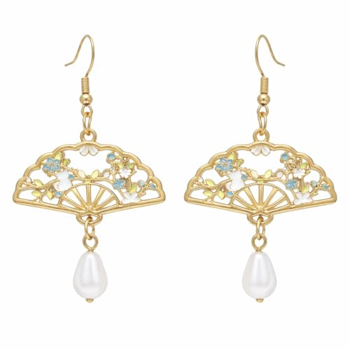 Süße Blumen Emaille Sakura Fächer Ohrringe für Frauen Freundinnen Katzen Anhänger Schmuck Statement Accessoires Anhänger Frühling Sommer Geschenke
