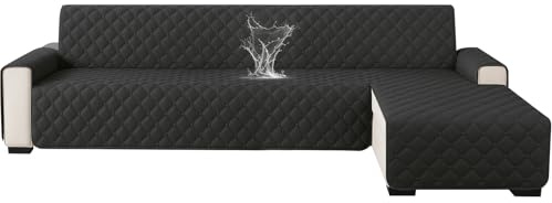 Ystyle wasserdichte Couch Überzug L Form 3 Sitzer, Sofa Cover L Shape Reversibel Universal, Gesteppte Sofa Überzug Ecksofa rutschfest, Couch Bezug Ecksofa Kratzfester Für Katze Hund, Schwarz