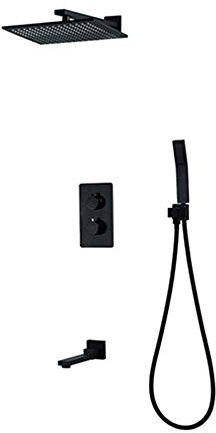 IUokLU Schwarze DuscharmaturenThermostatisches DuschsystemBrass Badezimmer Verdeckte Duschmischbatterien Regenduschen-Set,