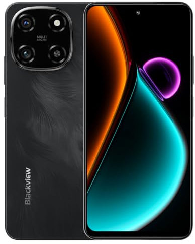 Blackview Color 6 AI Smartphone Libre, 24GB+128GB, Cámara 50MP+13MP, 6,67 HD+, Tres Ranuras para Tarjetas, Teléfono Móvil Android 15, Carga Rápida 18W, Altavoz Smart-K Box, Doke AI Apps, GPS Negro