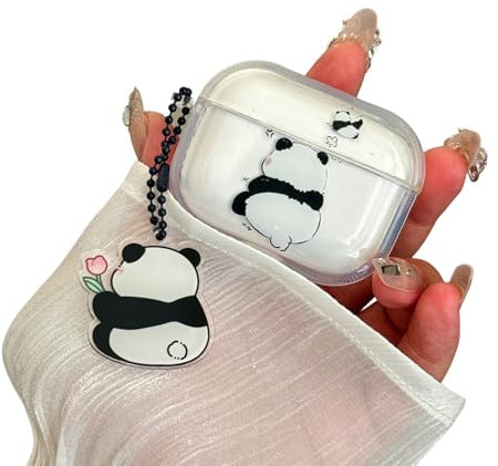 SCJLSDA Schutzhülle für AirPods 4, niedlich, exquisite Kawaii-Tulpe, Bambus-Panda-Muster, Kopfhörer-Schutzhülle, kreativ, transparent, für Jungen und Mädchen (Tulpe Panda)