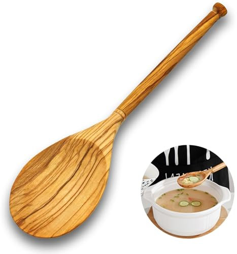 WBRSybUK Cuchara De Madera De Olivo, Cuchara Grande De Madera De Mango Largo para Cocinar, Cuchara Redonda para Cocinar, Cucharas para Servir Y Revolver En La Cocina(A)