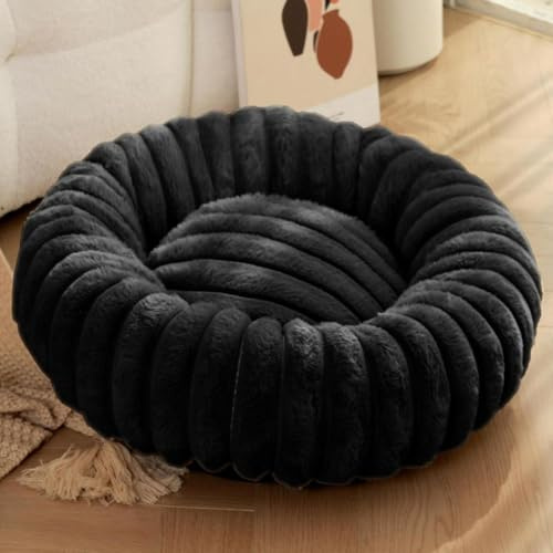 Yuly Hundebett Rund für kleine und große Heimtiere, Katzenbett Donut, Weich & Warm, Hundekissen Hundesofa Kuscheliges Hundekorb Waschbar rutschfeste Unterseite (Schwarz,40cm/15.7in)