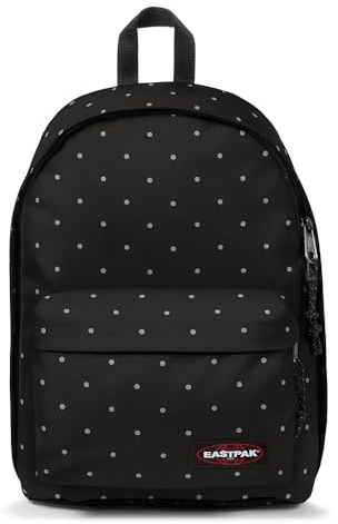 Eastpak Out of Office Rucksack 27L (44 x 29,5 x 22 cm), Laptopfach 13–15 Zoll, wasserabweisender Schul- & Arbeitsrucksack, robuster Tagesrucksack mit gepolsterten Trägern - DOTS BLACK SILVER