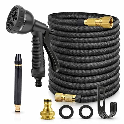 Manguera Jardin 15m + High Pressure Head – Cabezal de Alta Presión – Poliester 2200D Alta Densidad y Conectores Metalizados Universales 1/2, 3/4 – Manguera Extensible Enrollable – Neighbor Root