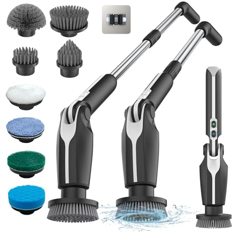 Leebein Cepillo Eléctrico Limpieza Hogar, 2026 Fregadora Giratoria Eléctrica con 8 Cepillo Reemplazables, Control Remoto, 2 Velocidades de Rotación y Mango Ajustable 38-132CM para Baño/Cocina/Coche