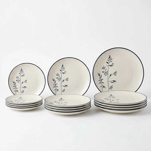 SANTA CLARA | Vajilla Completa 12 Piezas Porcelana Premium para 4 Personas, Apta Microondas y Lavavajillas, Vajilla Asami Decorada Forma Coupe para Hogar y Cocina