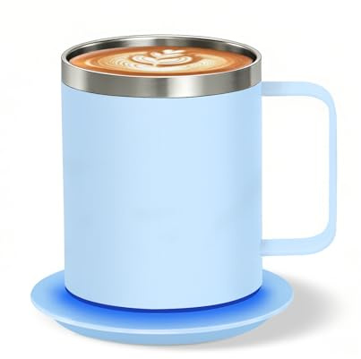 Zhenglu Self Heating Mug 131°F Temperature Control, Smart Heated Coffee Cup with Auto Shut Off, USB Powered Warmer for Desk Office Home(Cerulean-12oz)