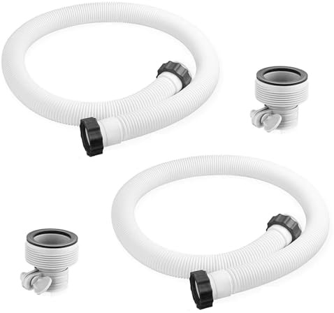 2 Stück 38mm Poolschlauch, 150cm Weiß Schwimmbadschlauch mit 2 Typ B Schlauchadaptern, Pool Ersatzschlauch, Schlauch für Poolpumpe, Pool Schlauch Zubehör für INTEX