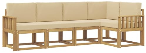 vidaXL Outdoor-Sofagarnitur mit Kissen 5 pcs Weiß und Beige, Garten, modernes Outdoor-Sofa, wetterfestes Lounge-Möbel, perfekte Terrasse für gemütliches Sitzen