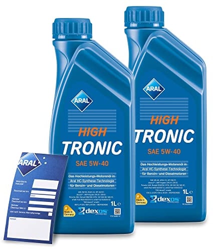 2x 1 L Liter ARAL HighTronic 5W-40 Motoröl inkl. Ölwechselanhänger