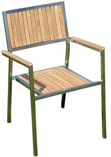 ASS Designer Gartenstuhl mit Armlehne Gartensessel Stapelstuhl Stapelsessel Sessel Kuba-Teak Edelstahl Teak A-Grade stapelbar sehr robust Gastroqualität