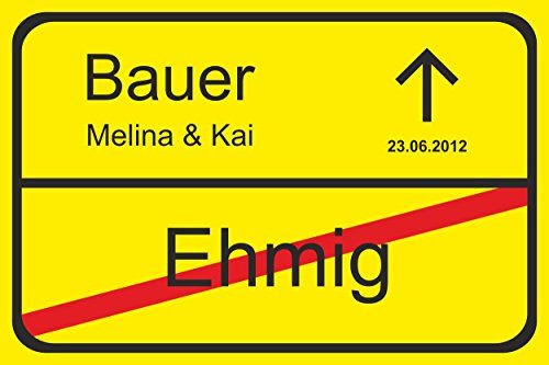 Melis-Folienwerkstatt Orts-Schild - personalisiert - Hochzeit - Heirat - Familien-Namen - 45x30cm | stabile 3mm Starke Aluminiumverbundplatte – S00001-0001 +++ 8 Varianten