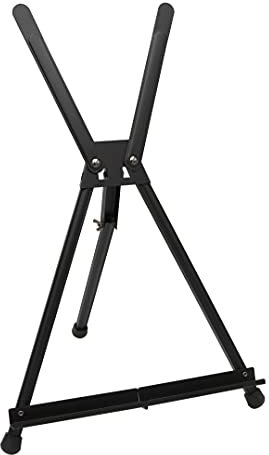 Paintersisters® Display Staffelei, Tischstaffelei aus Aluminium schwarz, Sitzstaffelei für Keilrahmen bis 54 cm, klappbarer Bildhalter, kleine Staffelei, Dreibein