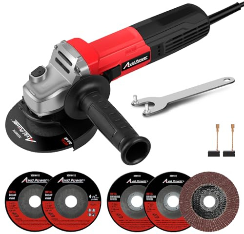AVID POWER Angle Grinder, 7.5-Amp 4-1/2 inch Electric Grinder Power Tools with Grinding and Cutting Wheels, Flap Disc and Auxiliary Handle for Cutting, Grinding, Polishing and Rust Removal - Red