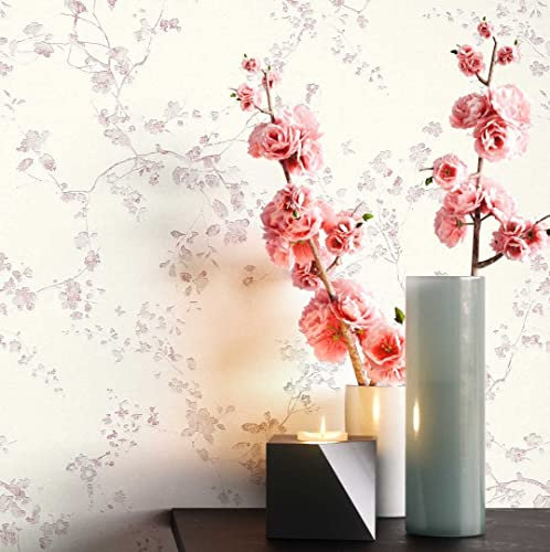 NEWROOM Blumentapete Tapete lila Blumen Zweige Floral Vliestapete weiß Vlies moderne Design Optik Tapete Modern inkl. Tapezier Ratgeber