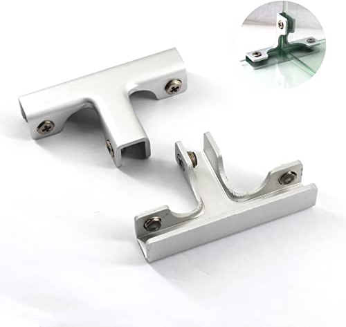 T Shape Glass Clamp Aluminium Alloy Glass Support Bracket Fit for 6-10mm Glass Thickness Come with Screws (Pack of 2)