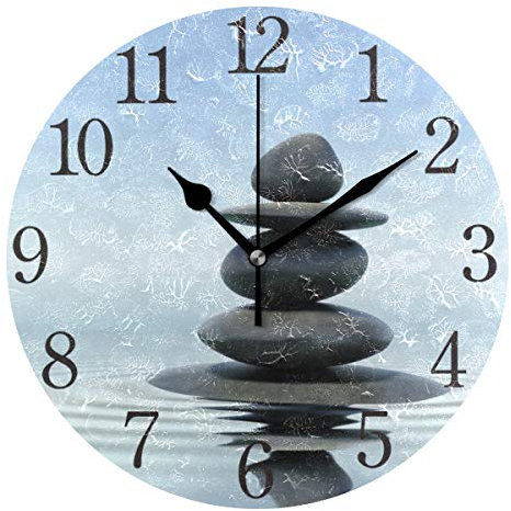 AABAO Zen Steine Balance Frieden Runde Wanduhr, Stille Nicht Ticken Ölgemälde für Schlafzimmer Wohnzimmer Büro Schule Wohnkultur
