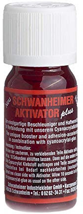 SCHWANHEIMER Aktivator Plus – Aushärtebeschleuniger – Speziell auf den Industriekleber abgestimmt – Für Verklebungen von saugstarken Materialien wie Holz, Porzellan etc. geeignet – 10 ml – C345578