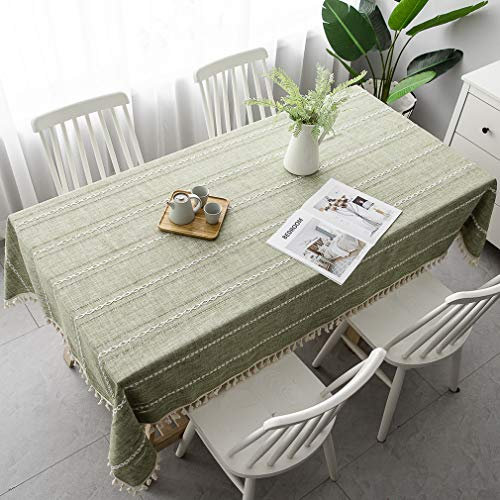 Pahajim Tablecloth Rectangular Table Cloth Cotton Linen Tassel Wipe Clean Washable Tablecloth Wrinkle Freefor Kitchen, Dinning,Party Tabletop Decoration(Green-Stripe, 55 x 94 inch)