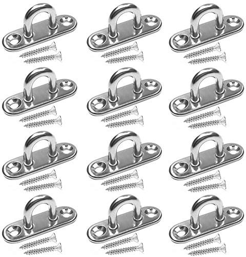 Hushtong 1.8 inch Pad Eye Plate Stainless Steel Ceiling Hook, Hardware Staple Hook Loop with Screws (12 Pack)