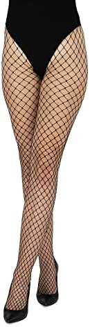 looksy Medias de red negras para mujer, medias de red con diseño de diamante, aspecto sexy, 01. Malla grande: 1 unidad, talla única