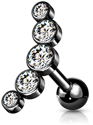 beyoutifulthings 1 Knorpel Kristall-Bogen Schwarz Clear Cartilage Labret Piercing-s Tragus Labret Edelstahl Schraub-Verschluss