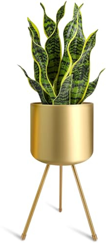 magarz Mid-Century Metall-Blumentopf mit Ständer, großer Übertopf, goldfarben, stilvoll, modern, bodenstehend, geeignet für Orchideen, Aloe Innen- und Außenbereich, Dekoration, 18 cm breit, 45 cm hoch