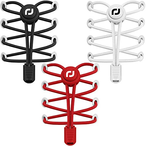RJ-Sport 3 Paar Elastische Schnürsenkel mit Schnellverschluss Schnürsenkel Schnellschnürsystem für Einzigartigen Komfort und Starken Halt (Schwarz+Weiß+Rot)