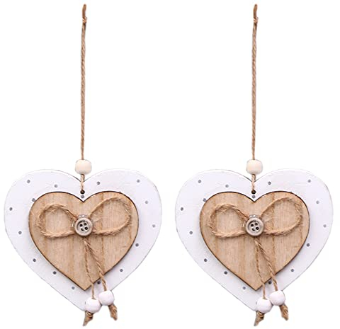 2 Stück Deko Herz Hänger Holz Herzhänger Herz Anhänger Holzherzen Fensterdeko Fesnterhänger Mitbringsel Hochzeitsdeko Raumdeko Hängedeko Wanddeko Holz-Deko Geschenk für Wohnzimmer Fenster,Stil #5