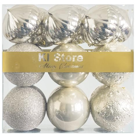 KI Store Weihnachtskugel, Ornamente, Weihnachtsdekoration, bruchsicher, Weihnachtskugeln, Weihnachtsdekoration, Tischzentren mit Haken für Weihnachtsbaum, Party, Urlaub (8 cm, elfenbeinfarben)