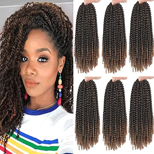 Xtrend 16 Pouces 6 Packs Printemps Twist Crochet Tresses Cheveux pour Papillon Faux Locs Ombre Crochet Cheveux pour Femmes Noires Mini Synthétique Fluffy Tressage Extension de Cheveux (T27#)